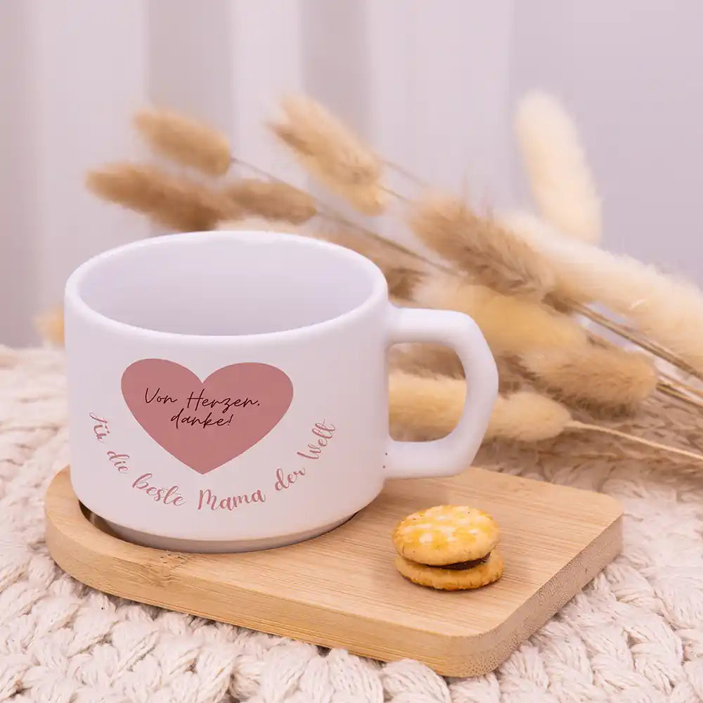 Personalisierte Kaffeetasse Mama Von Herzen danke â Rosa Herz â Keramik & Bambus