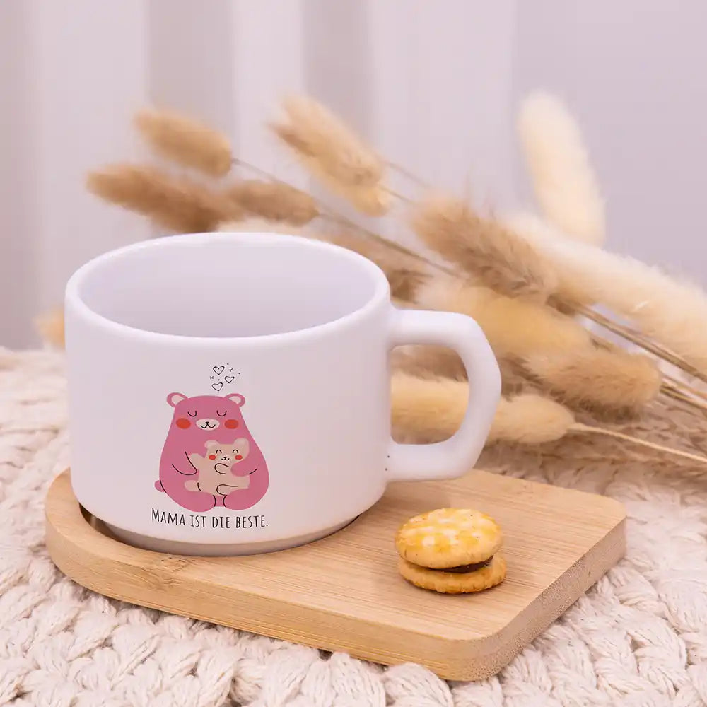 Personalisierte Kaffeetasse Mama BĂ€r Mama & Kind â Keramik & Bambus