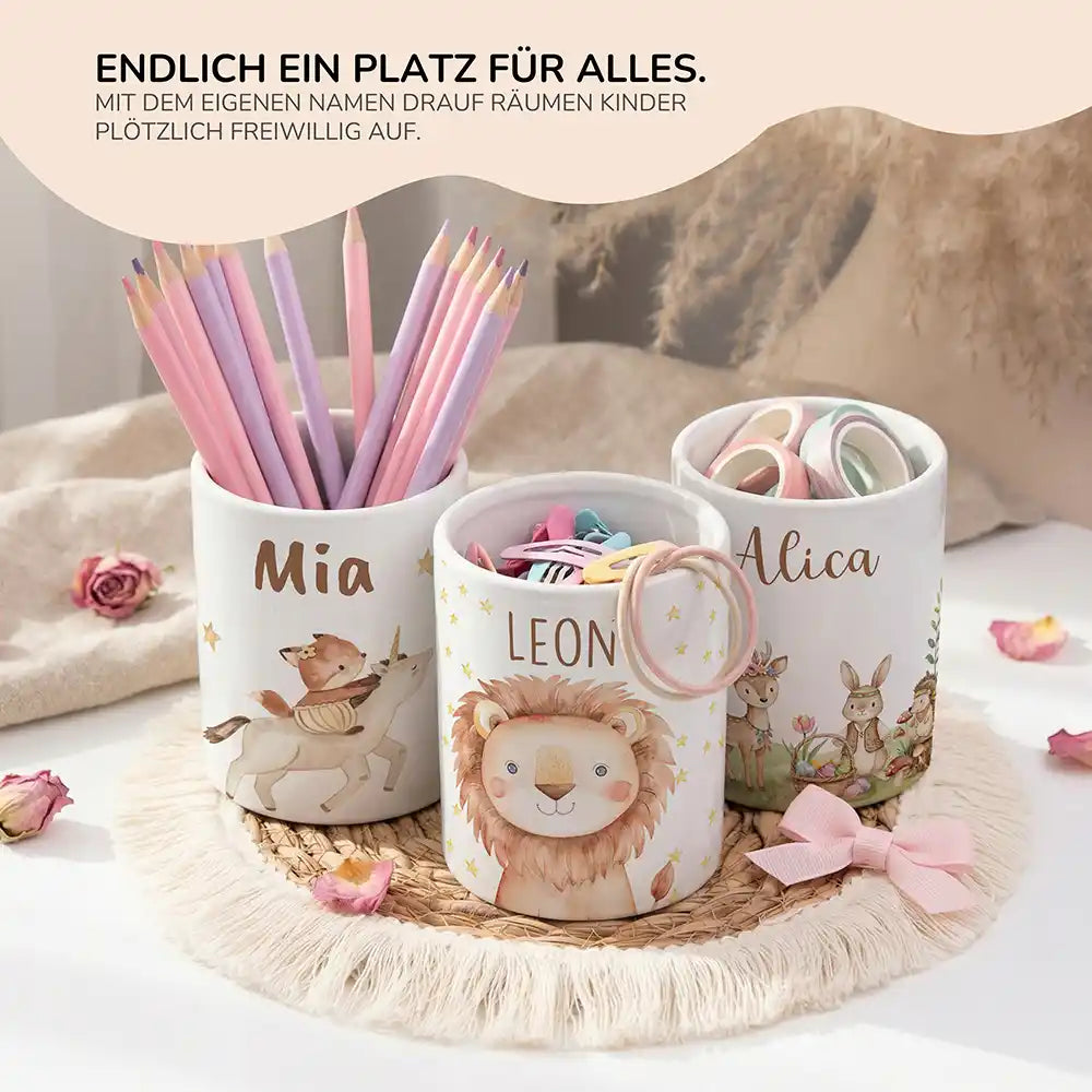 Personalisierter Stiftehalter Löwe Sterne - personalisiertes Geschenk mit Wunschnamen