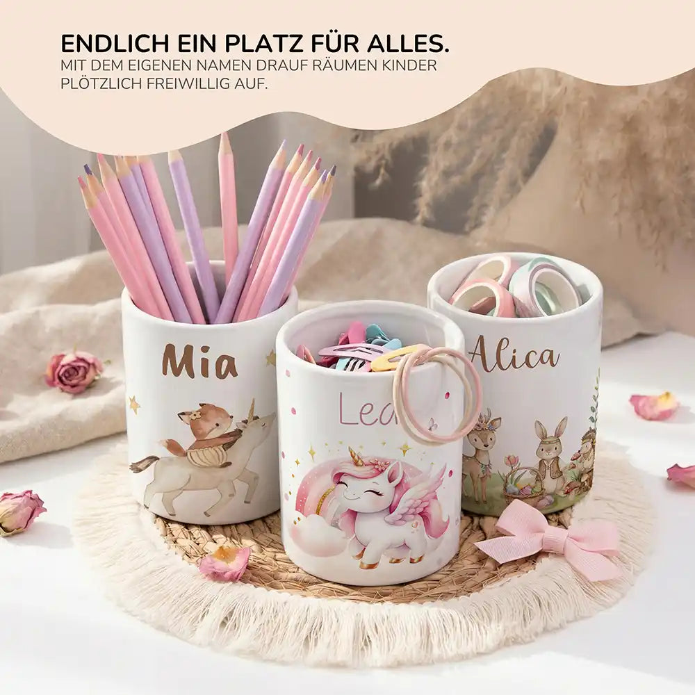 Personalisierter Stiftehalter Einhorn Flügel - personalisiertes Geschenk mit Wunschnamen
