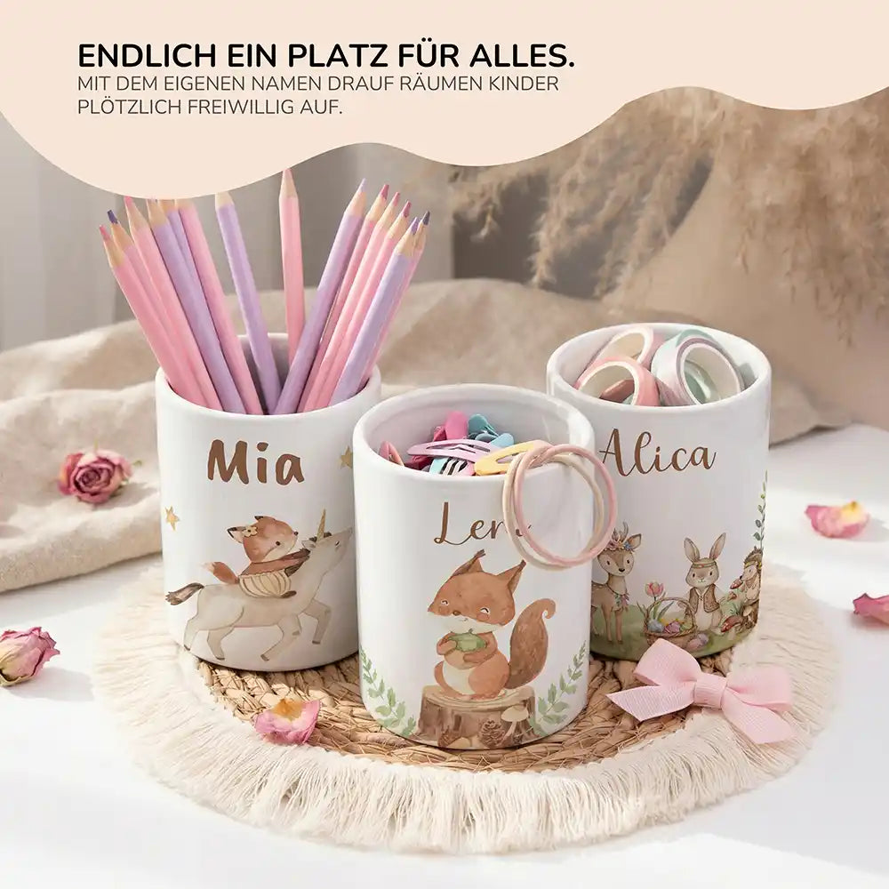 Personalisierter Stiftehalter Eichhörnchen - personalisiertes Geschenk mit Wunschnamen