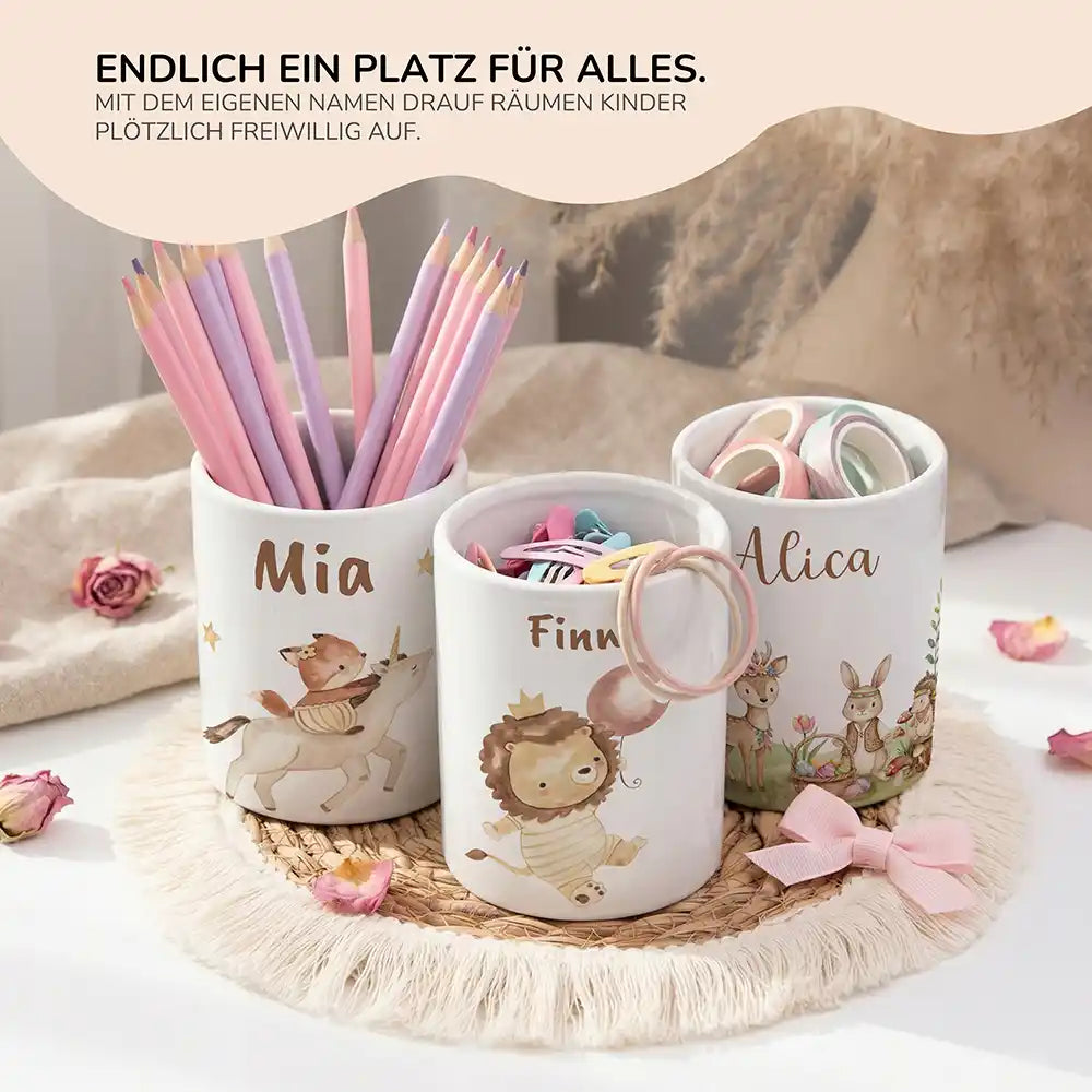 Personalisierter Stiftehalter Löwe Geburtstag - personalisiertes Geschenk mit Wunschnamen