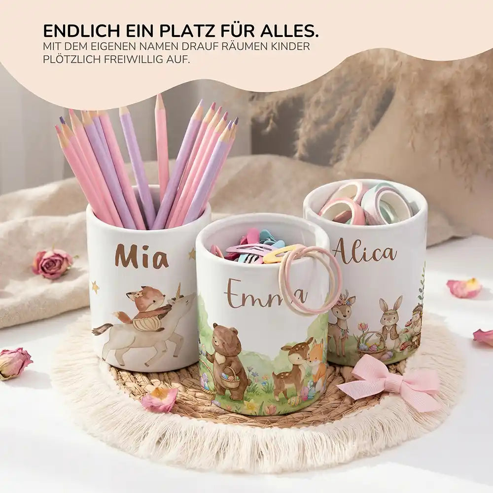 Personalisierter Stiftehalter Ostern BĂ€renfamilie - personalisiertes Geschenk mit Wunschnamen