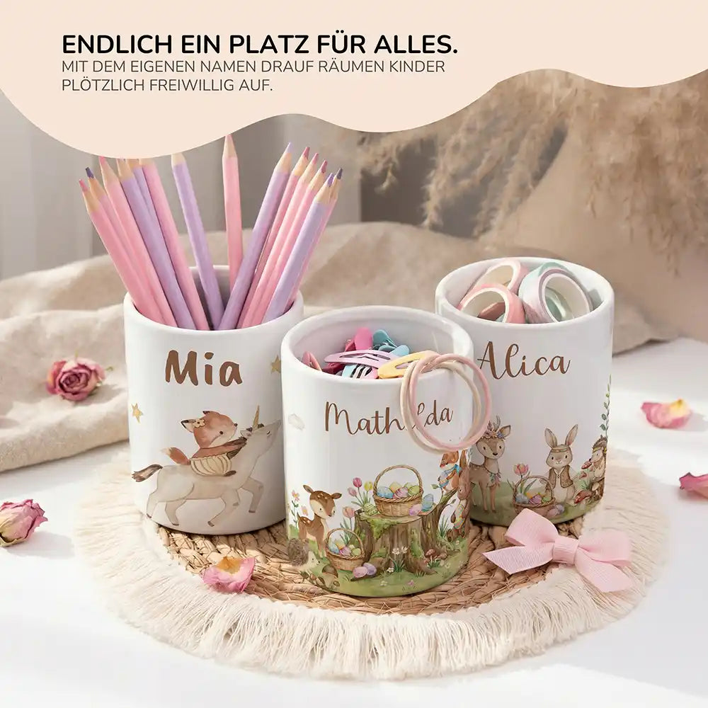 Personalisierter Stiftehalter Ostern Rehkitz - personalisiertes Geschenk mit Wunschnamen