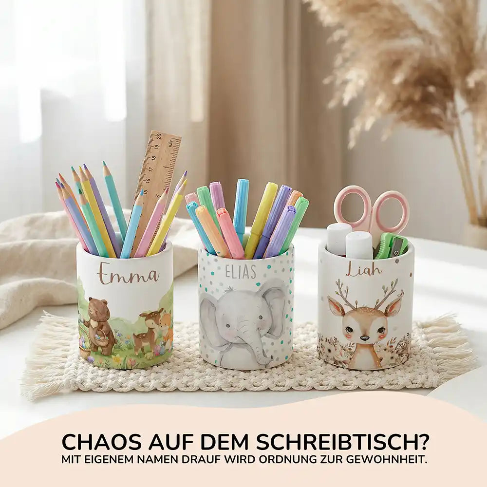 Personalisierte Spardose Elefant Konfetti – Keramik & Bambus mit Wunschname