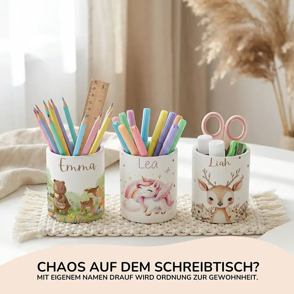 Personalisierte Spardose Einhorn Flügel – Keramik & Bambus mit Wunschname
