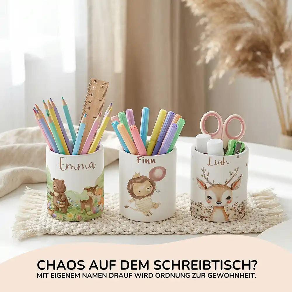 Personalisierte Spardose Löwe Geburtstag – Keramik & Bambus mit Wunschname