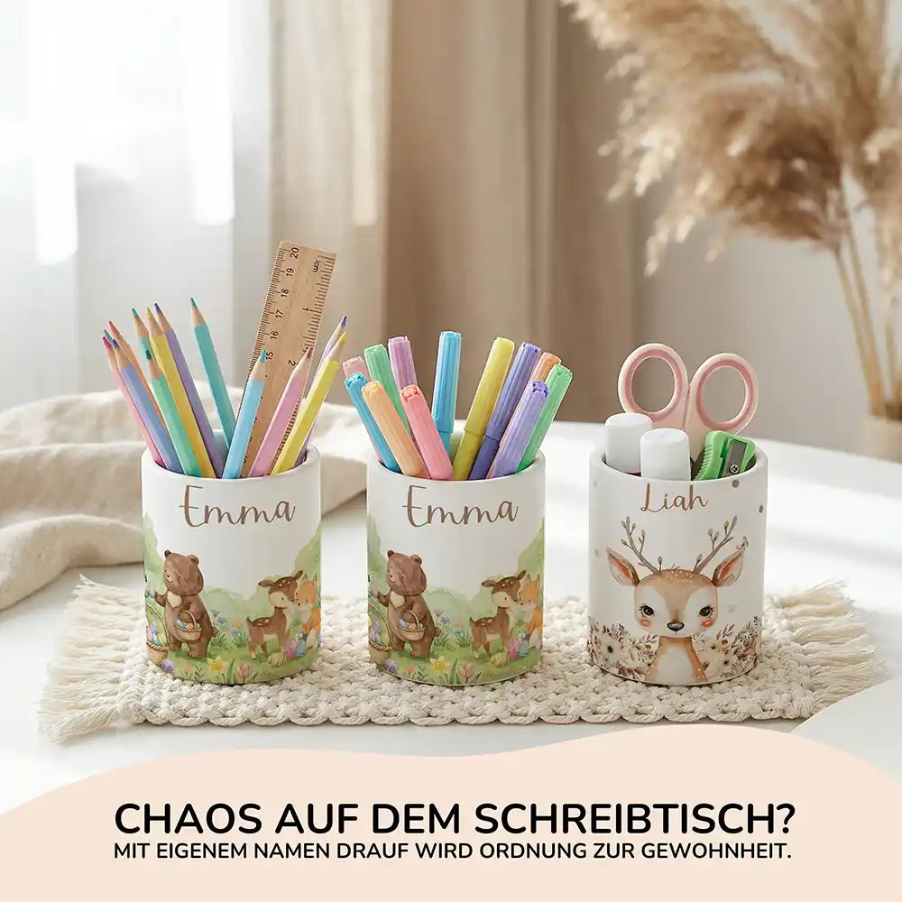 Personalisierte Spardose Ostern BĂ€renfamilie â Keramik & Bambus mit Wunschname