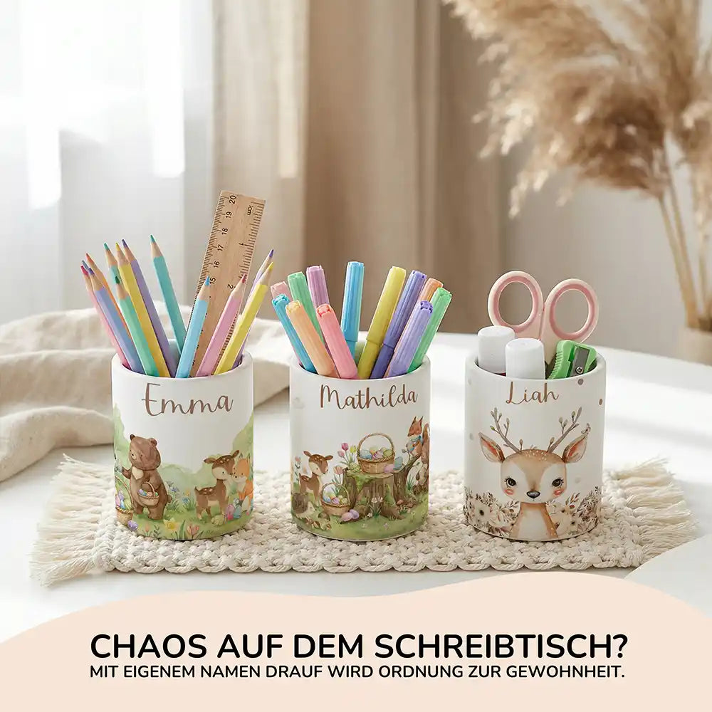 Personalisierte Spardose Ostern Rehkitz – Keramik & Bambus mit Wunschname