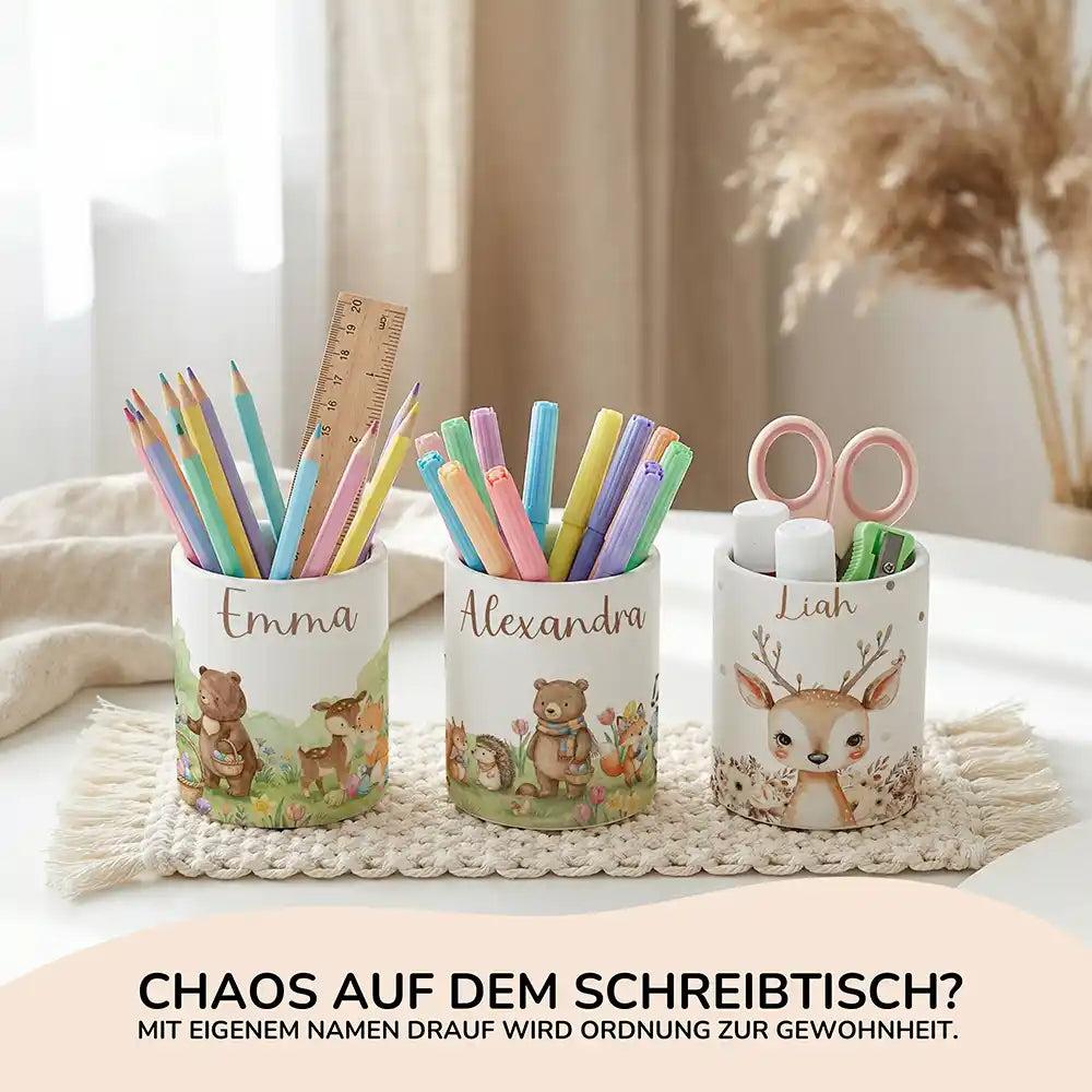 Personalisierte Spardose Ostern Hasen – Keramik & Bambus mit Wunschname