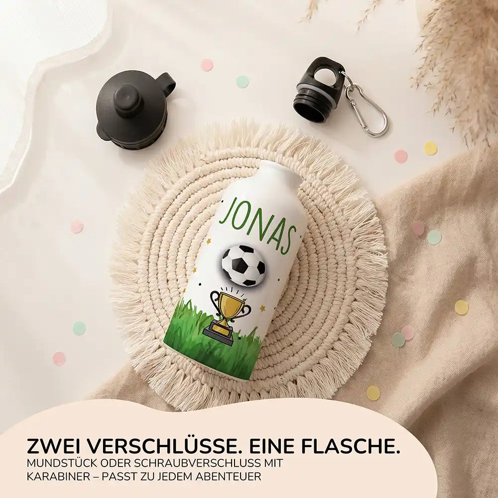 Personalisierte Trinkflasche Kinder Fußball Pokal – Alu für Schule, Sport & Ausflug