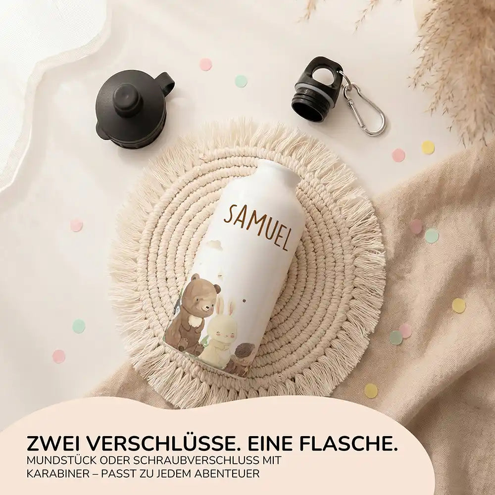 Personalisierte Trinkflasche Kinder Waldfreunde – Alu für Schule, Sport & Ausflug