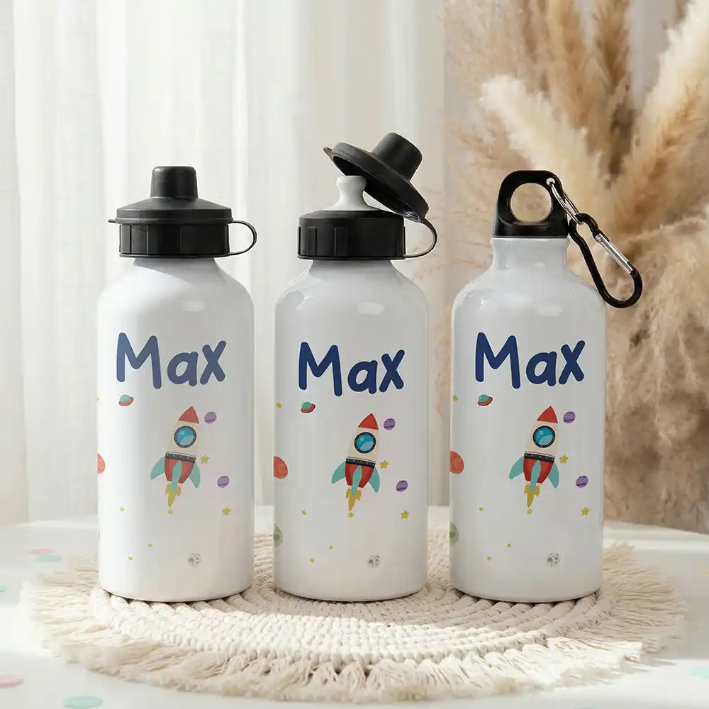 Personalisierte Trinkflasche Kinder Rakete Weltall – Einschulungs-Set mit Brotdose
