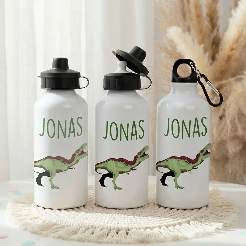 Personalisierte Trinkflasche Kinder Dino T-Rex – Einschulungs-Set mit Brotdose