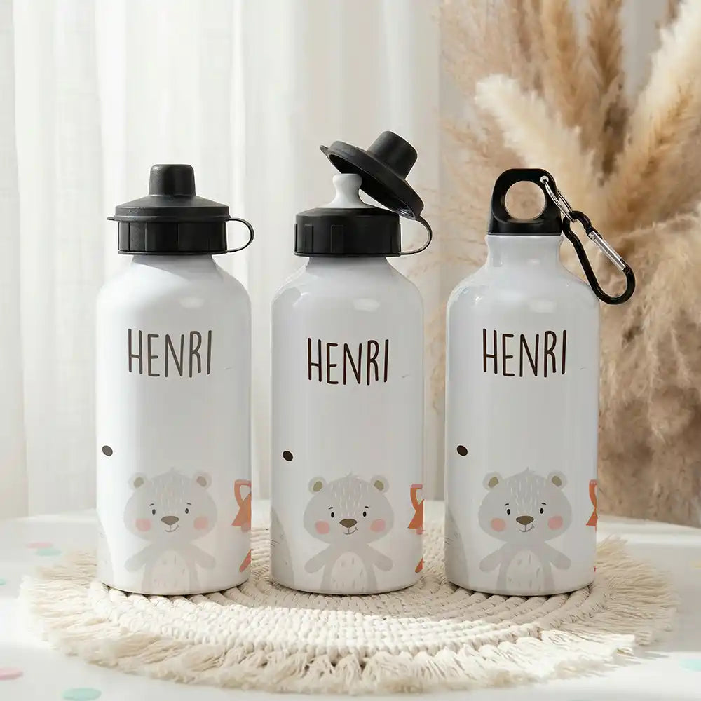 Personalisierte Trinkflasche Kinder BĂ€r & Fuchs â Einschulungs-Set mit Brotdose