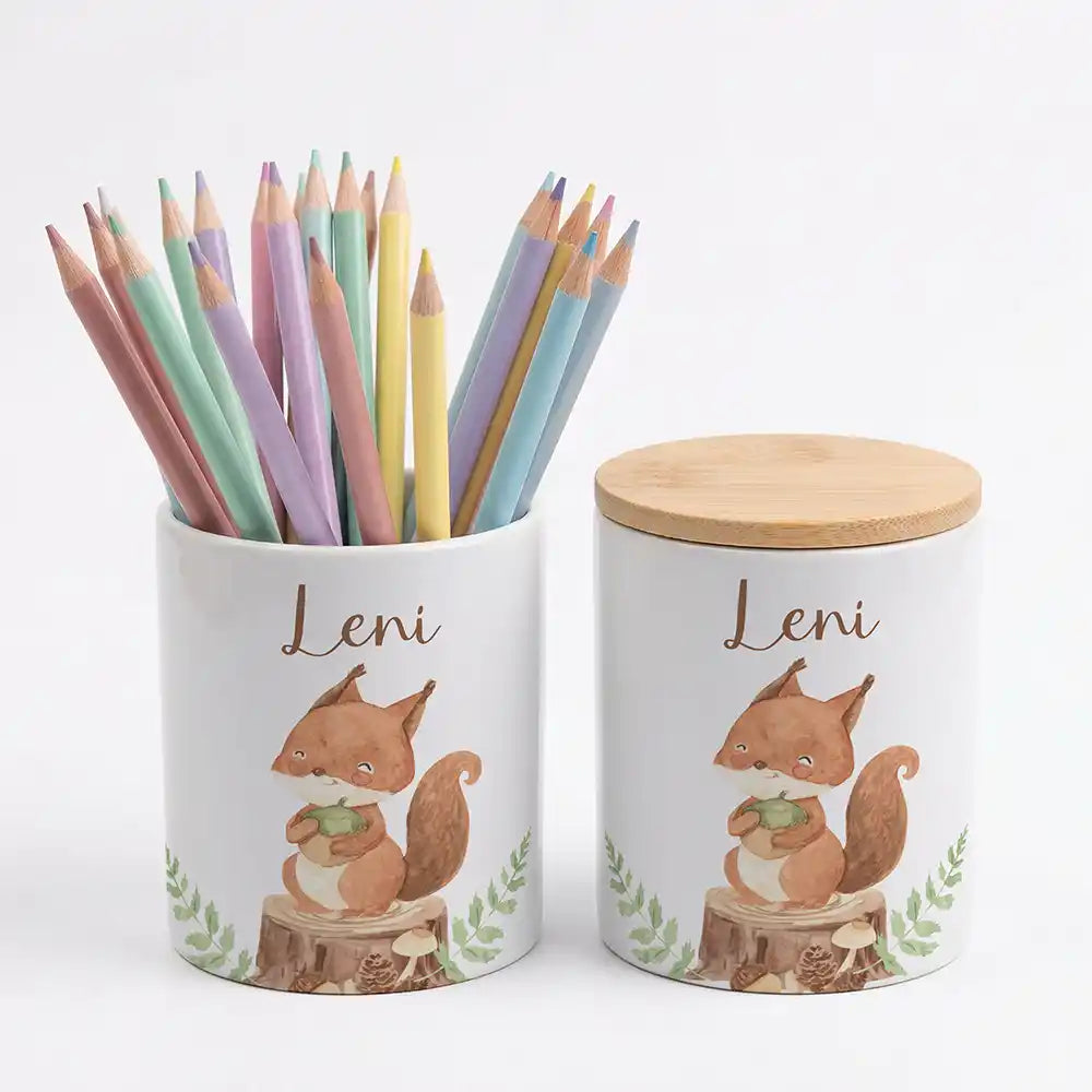 Personalisierte Keksdose Eichhörnchen - Geschenk zur Taufe, Geburt, Einschulung