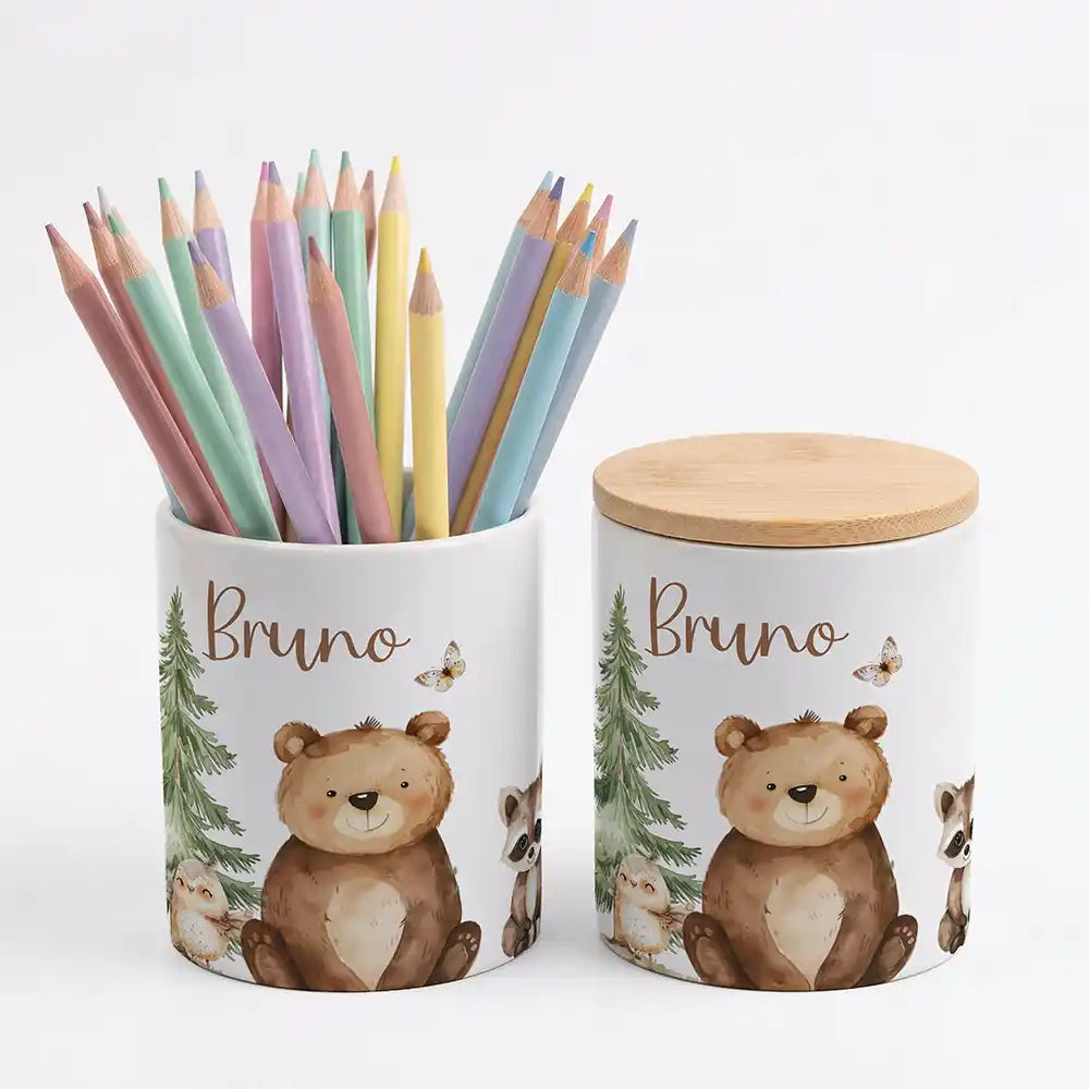 Personalisierte Keksdose BÀr & WaschbÀr - Geschenk zur Taufe, Geburt, Einschulung