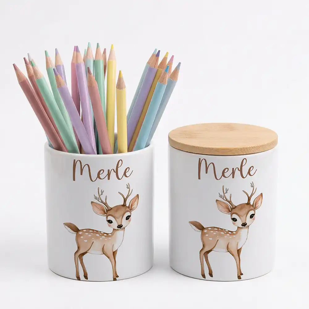 Personalisierte Keksdose Rehkitz Bambi - Geschenk zur Taufe, Geburt, Einschulung