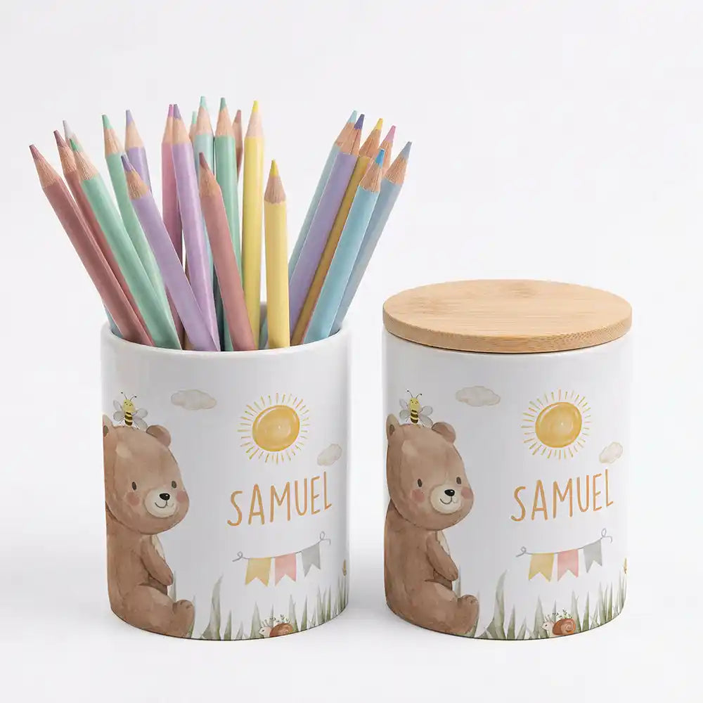 Personalisierte Keksdose BĂ€r Sommer - Geschenk zur Taufe, Geburt, Einschulung