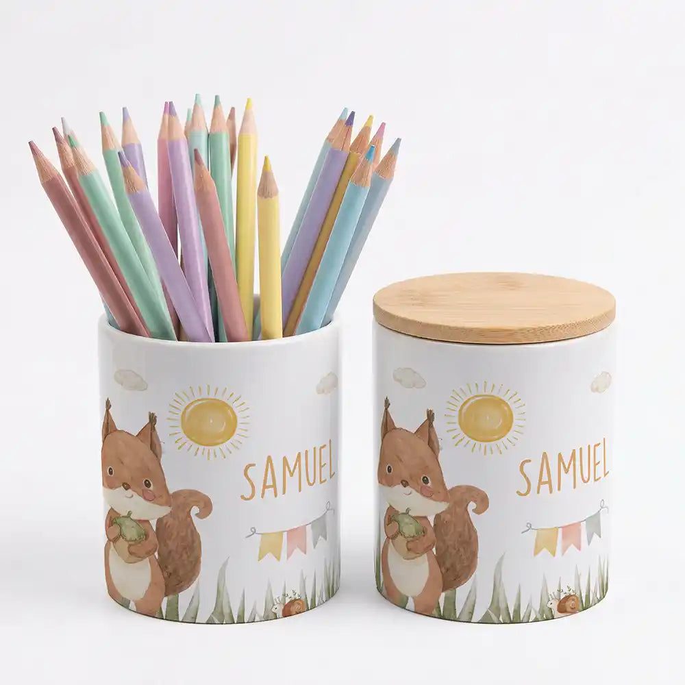 Personalisierte Keksdose Eichhörnchen Sommer - Geschenk zur Taufe, Geburt, Einschulung