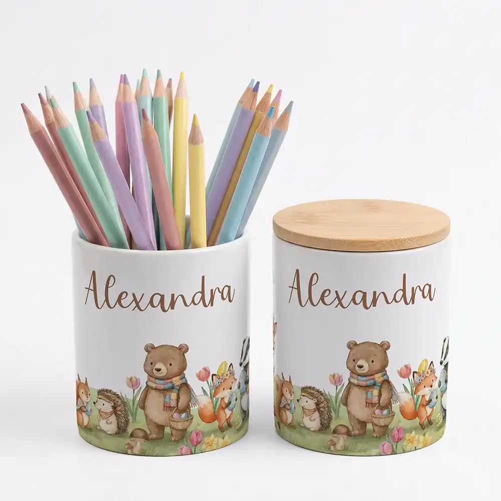 Personalisierte Keksdose Herbst-Waldtiere - Geschenk zur Taufe, Geburt, Einschulung