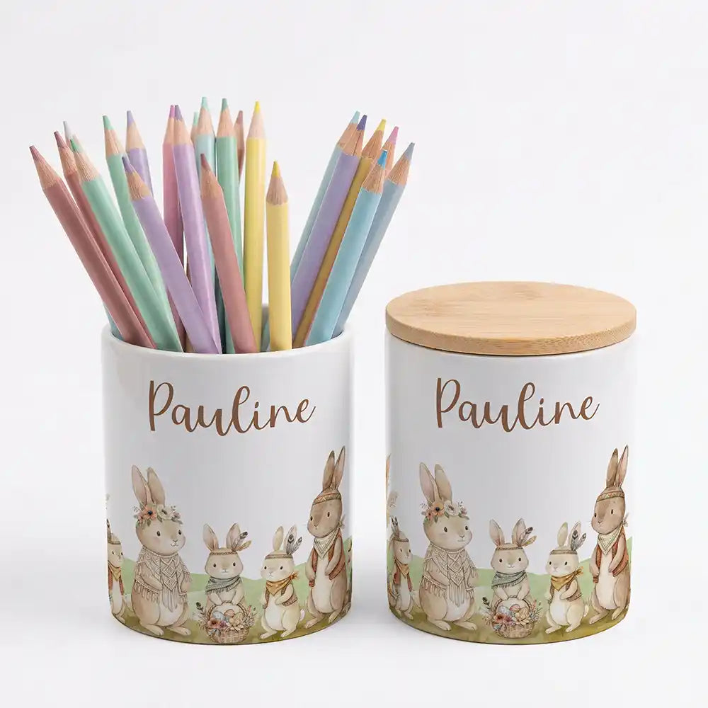 Personalisierte Keksdose Boho-Hasen - Geschenk zur Taufe, Geburt, Einschulung