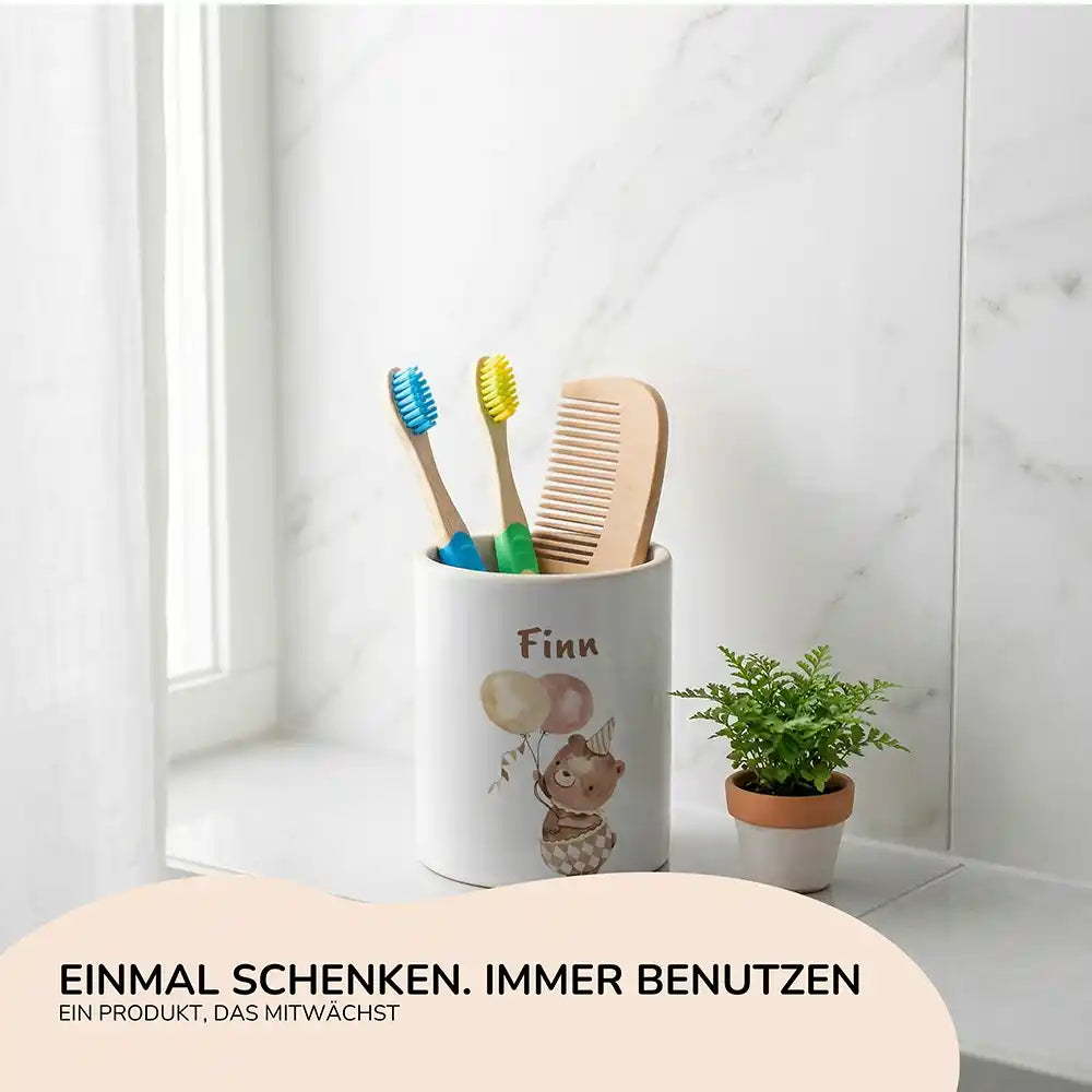 Personalisierter Stiftehalter BĂ€r Geburtstag - Geschenk zur Einschulung mit Namen