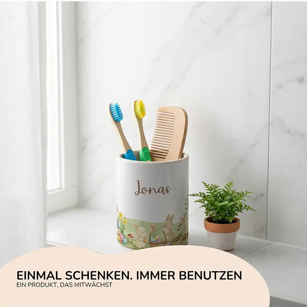 Personalisierter Stiftehalter Ostern Hasen - Geschenk zur Einschulung mit Namen