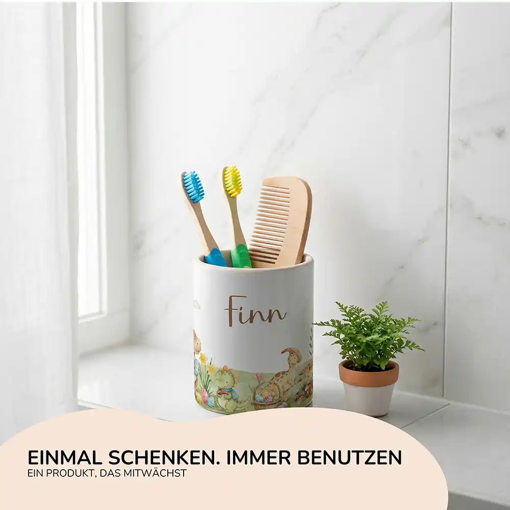 Personalisierter Stiftehalter Dinos Ostern - Geschenk zur Einschulung mit Namen