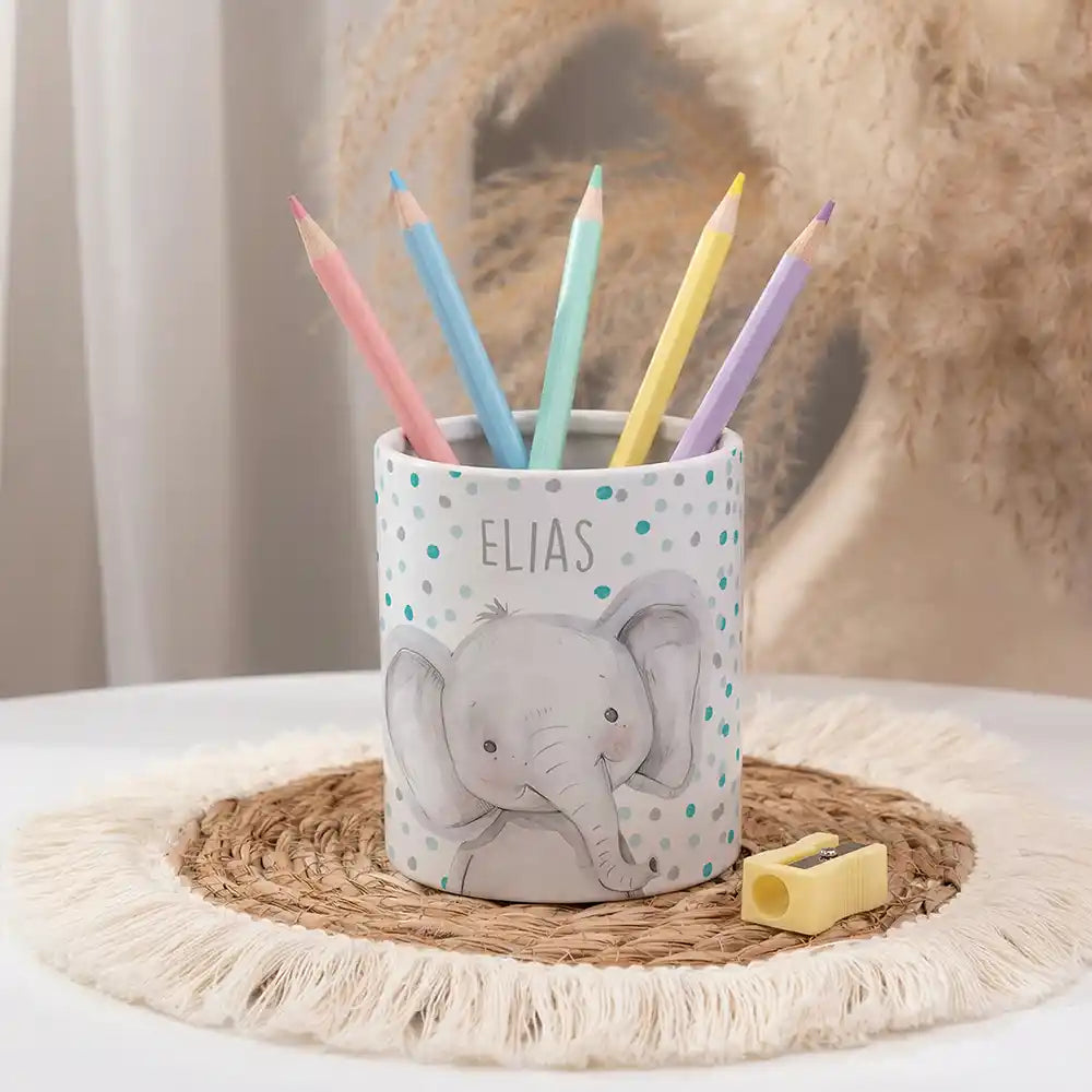 Personalisierter Stiftehalter Elefant Konfetti - personalisiert mit Wunschname