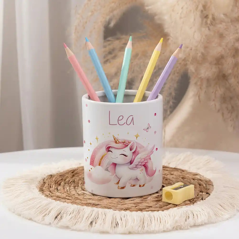 Personalisierter Stiftehalter Einhorn Flügel - personalisiert mit Wunschname