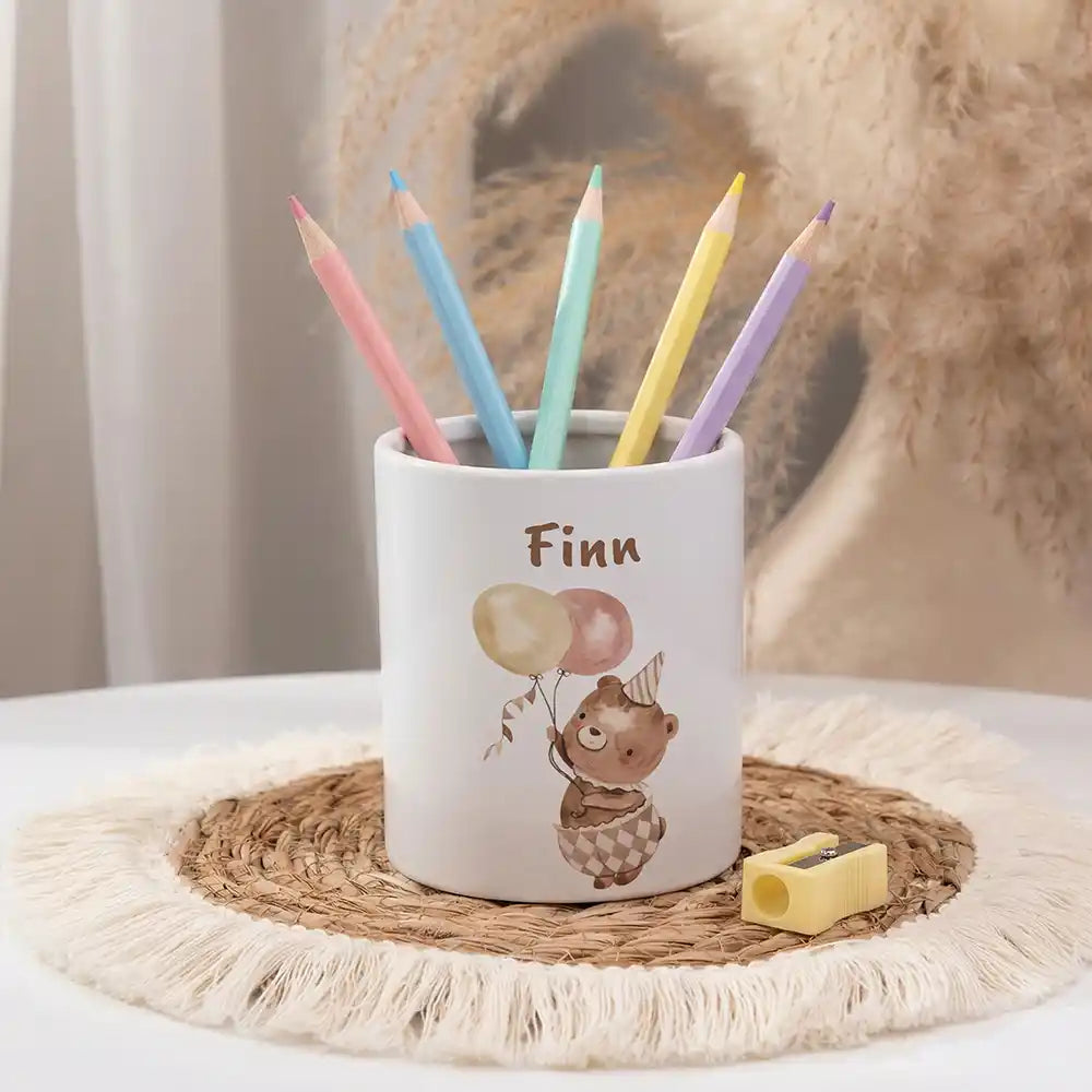 Personalisierter Stiftehalter BĂ€r Geburtstag - personalisiert mit Wunschname