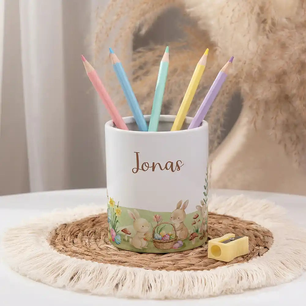 Personalisierter Stiftehalter Ostern Hasen - personalisiert mit Wunschname