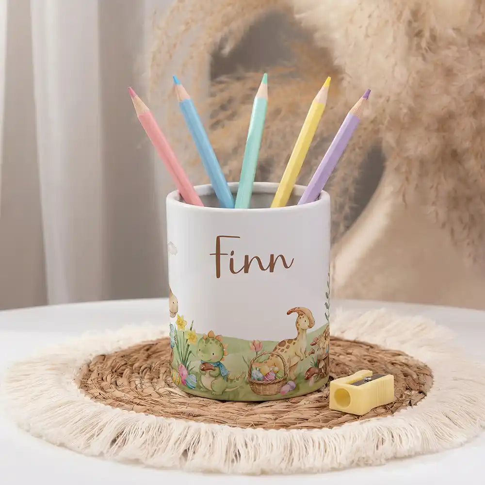 Personalisierter Stiftehalter Dinos Ostern - personalisiert mit Wunschname