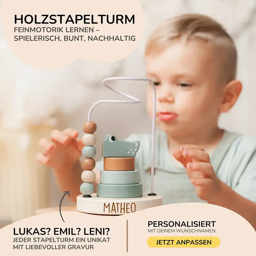 Jollein Holzstapelturm Krokodil personalisiert mit Namen