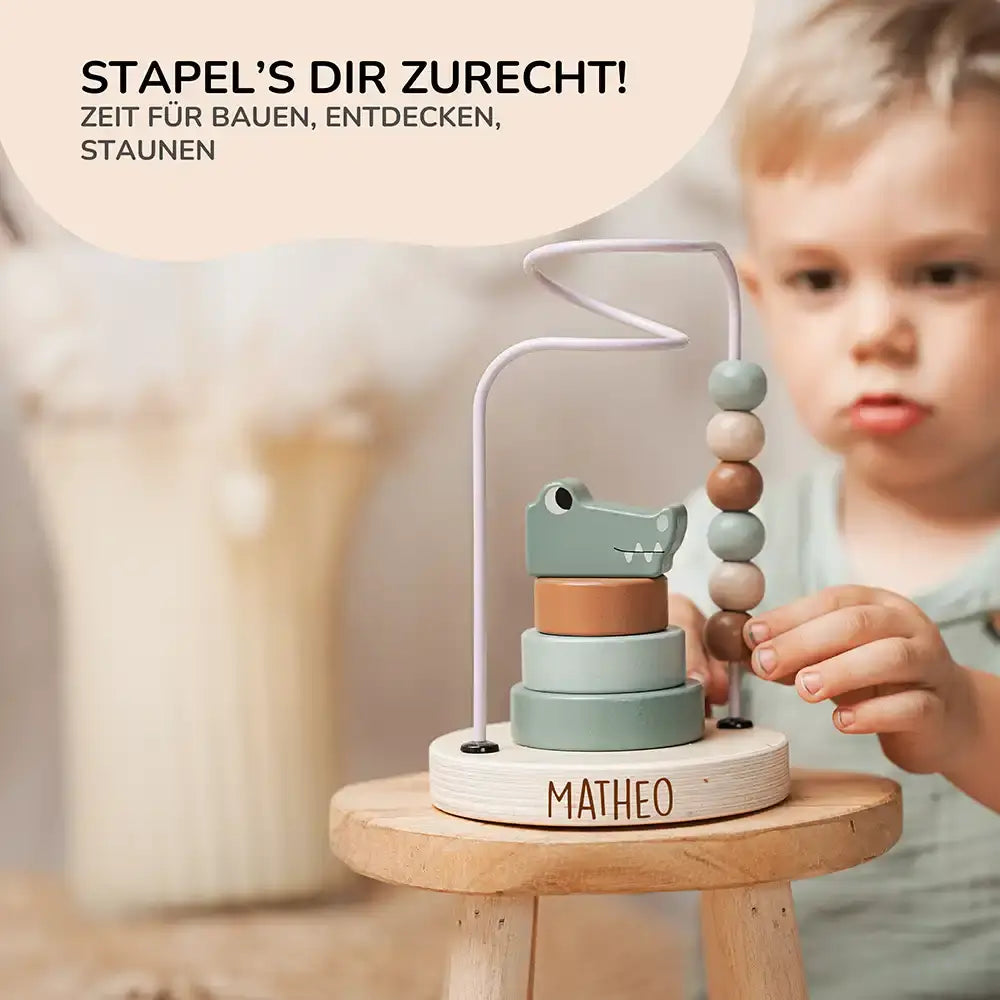 Jollein Holzstapelturm Krokodil personalisiert mit Namen