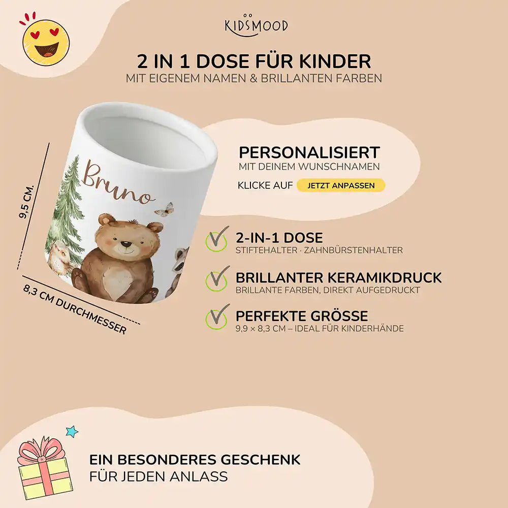 Personalisierter Stiftehalter BĂ€r & WaschbĂ€r - liebevolle Geschenkidee fĂŒrs Kinderzimmer