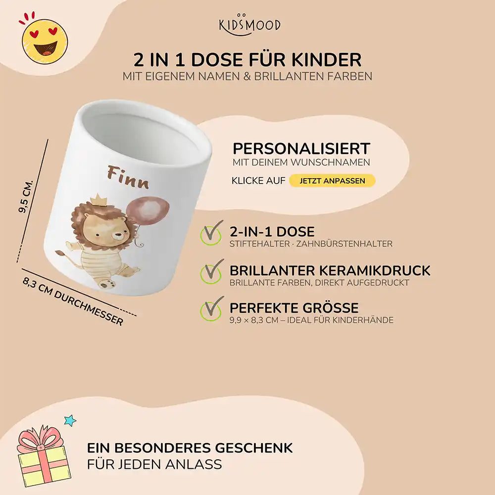 Personalisierter Stiftehalter Löwe Geburtstag - liebevolle Geschenkidee fĂŒrs Kinderzimmer