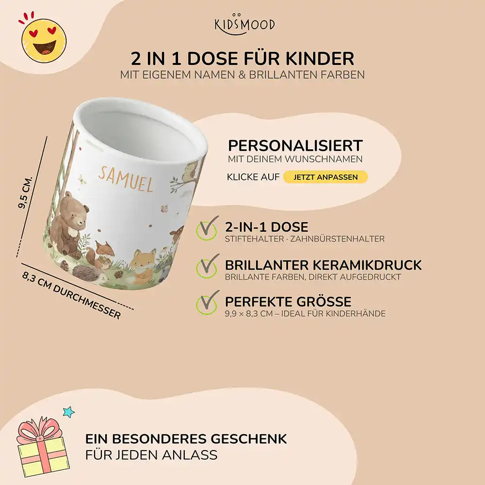 Personalisierter Stiftehalter Waldfreunde I - liebevolle Geschenkidee fürs Kinderzimmer