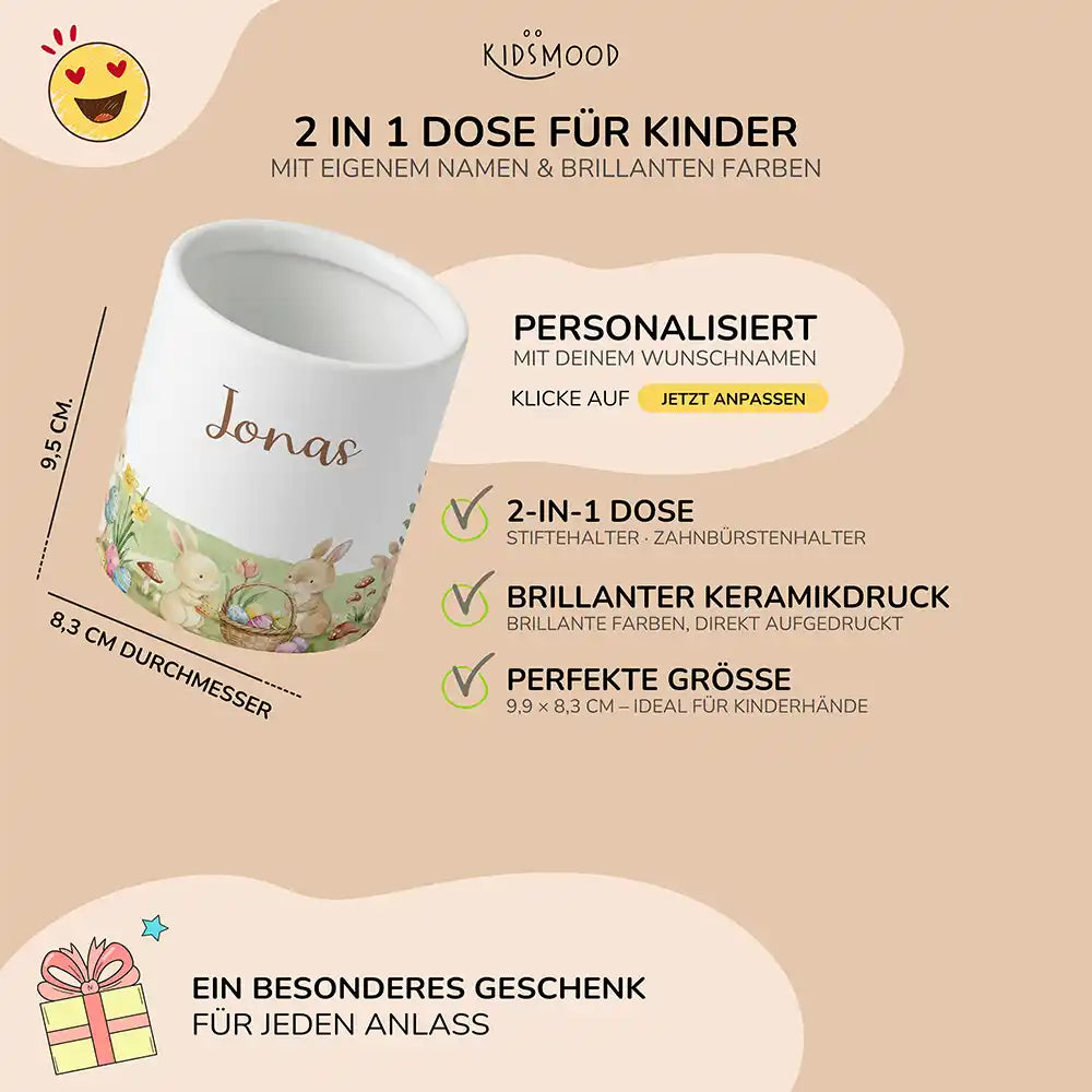 Personalisierter Stiftehalter Ostern Hasen - liebevolle Geschenkidee fürs Kinderzimmer