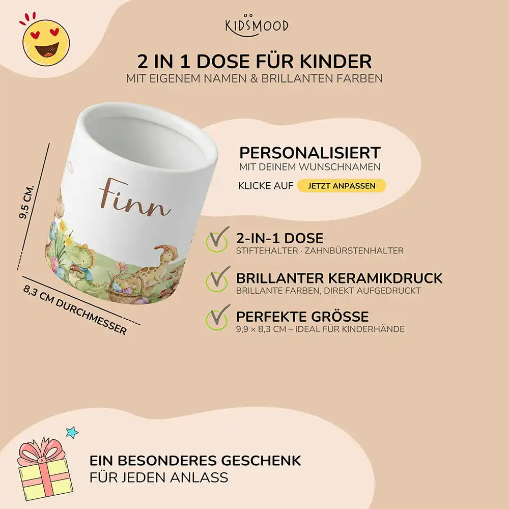Personalisierter Stiftehalter Dinos Ostern - liebevolle Geschenkidee fĂŒrs Kinderzimmer