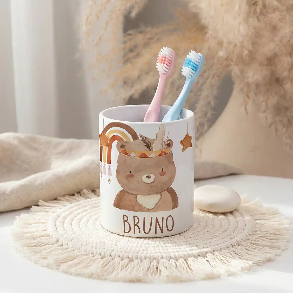 Personalisierter Stiftehalter Boho-BĂ€r - Ordnung am Kinderschreibtisch