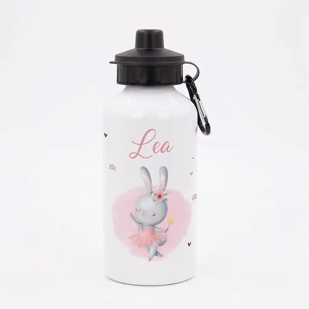 Personalisierte Trinkflasche Kinder Hase Ballerina – Karabiner für Schule & Sport