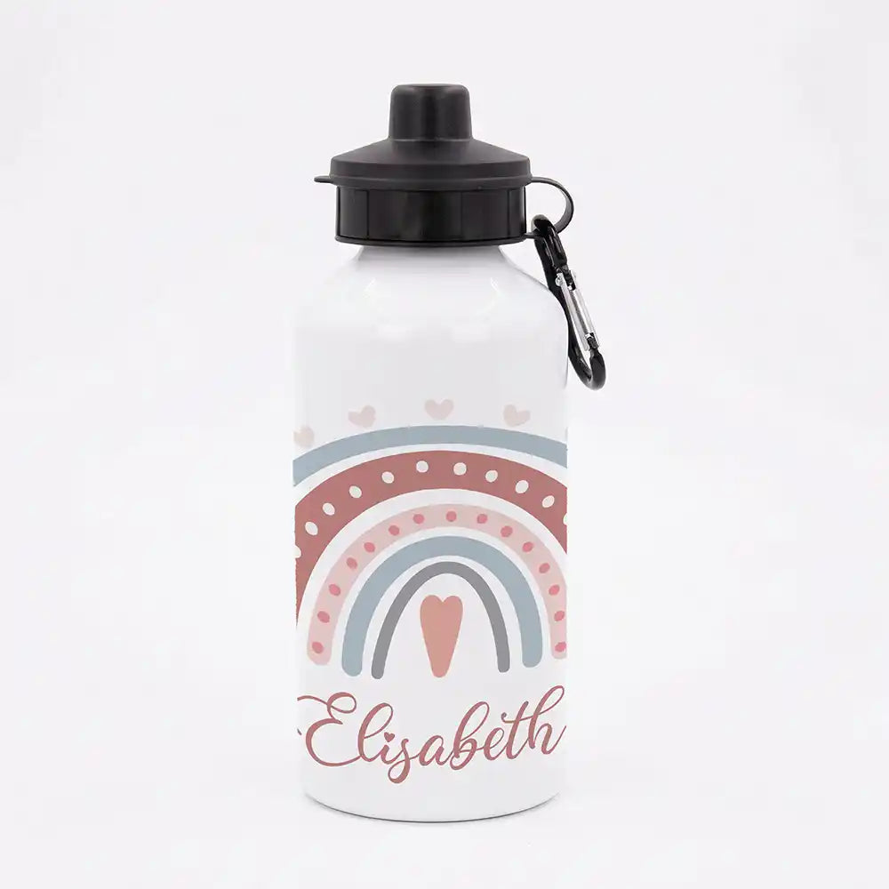 Personalisierte Trinkflasche Kinder Boho-Regenbogen Herzen – Geschenk zur Einschulung