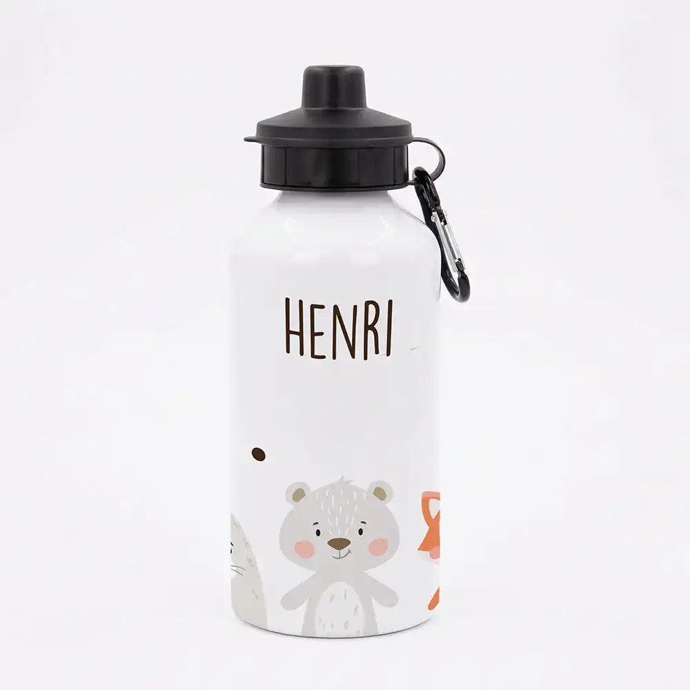 Personalisierte Trinkflasche Kinder BĂ€r & Fuchs â Geschenk zur Einschulung