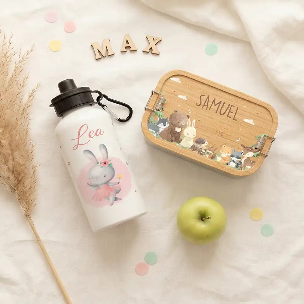 Personalisierte Trinkflasche Kinder Hase Ballerina – mit Karabiner personalisiert