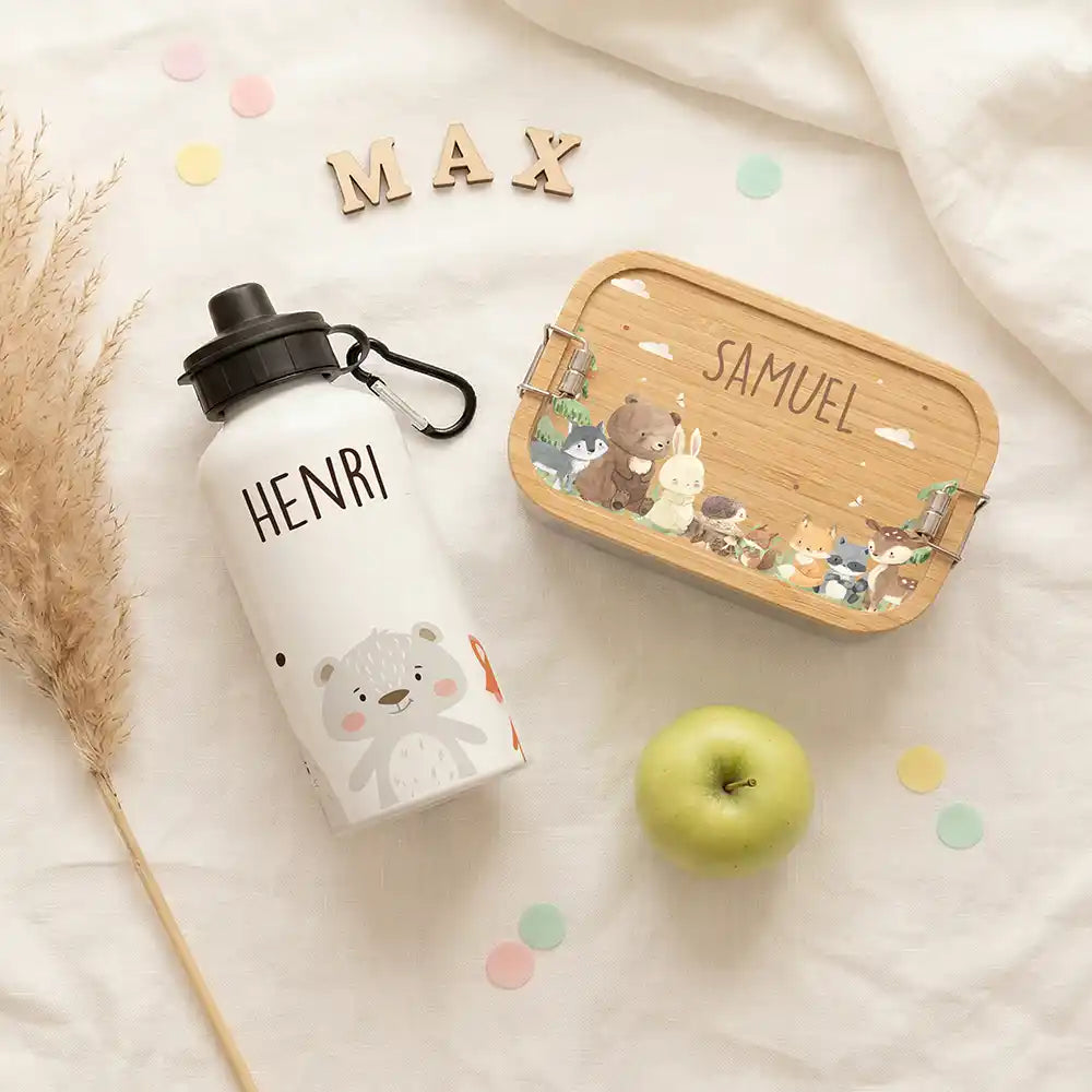 Personalisierte Trinkflasche Kinder BĂ€r & Fuchs â Kinderhand Lifestyle 500 ml