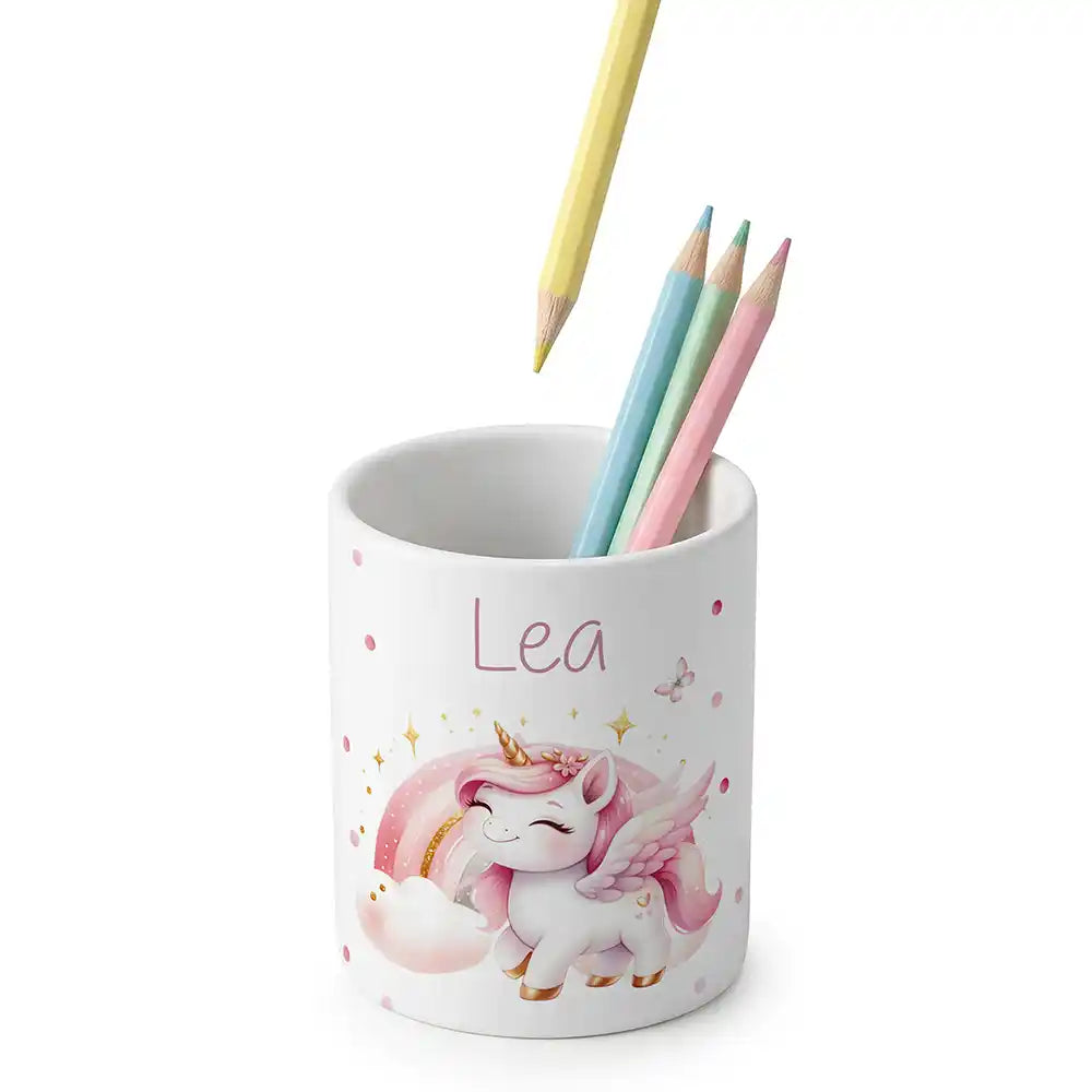 Zahnbürstenhalter Kinder Einhorn Flügel - mit Namen aus Keramik