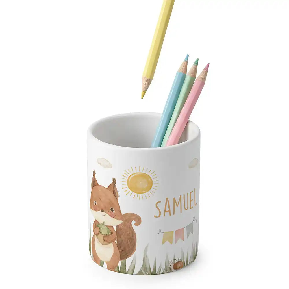 Zahnbürstenhalter Kinder Eichhörnchen Sommer - mit Namen aus Keramik