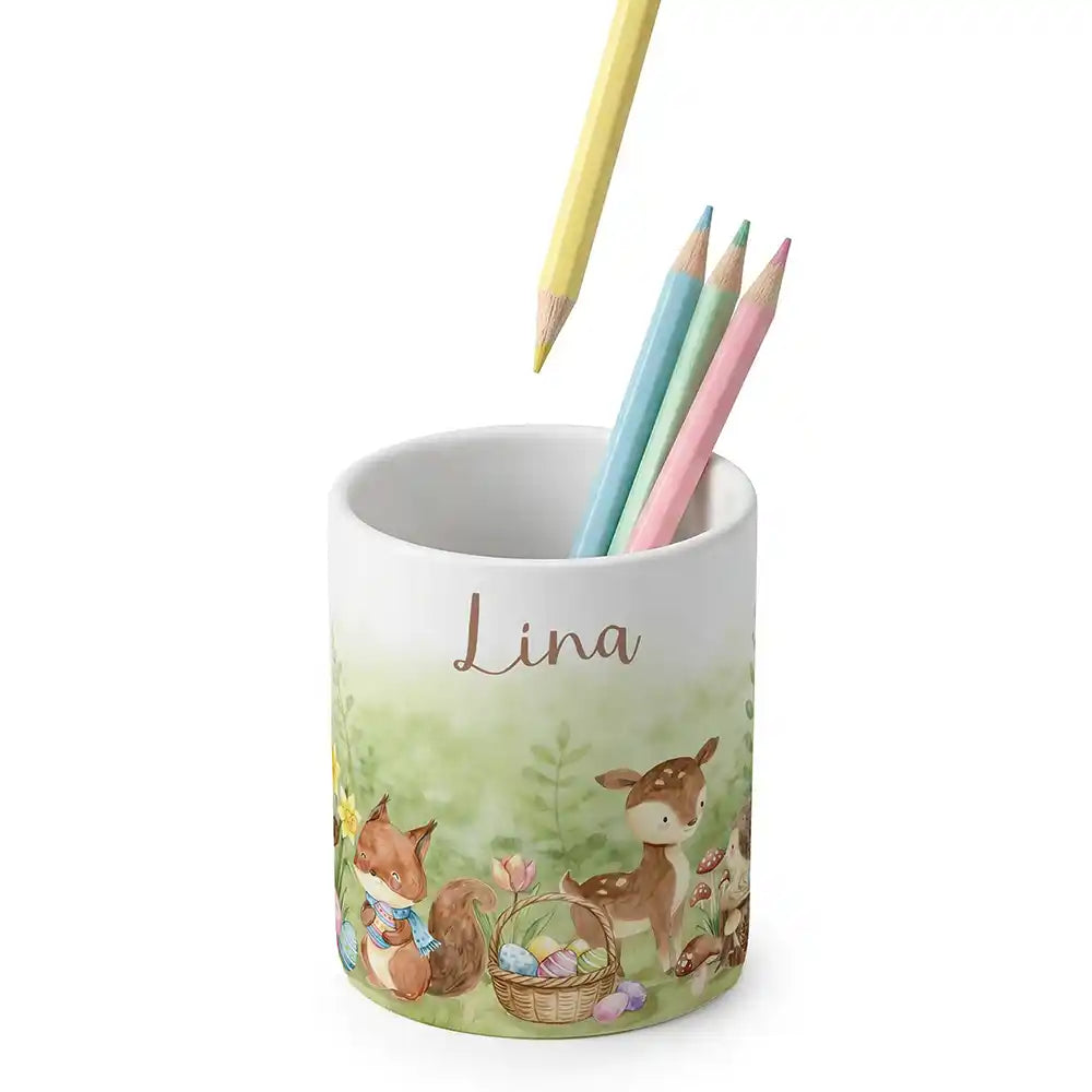 Zahnbürstenhalter Kinder Ostern Reh & Fuchs - mit Namen aus Keramik